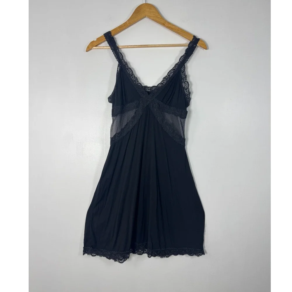 Coquette Adore Me Women Medium Chemise Black Lace Mesh Trim Babydoll Nightie - Picture 1 of 9